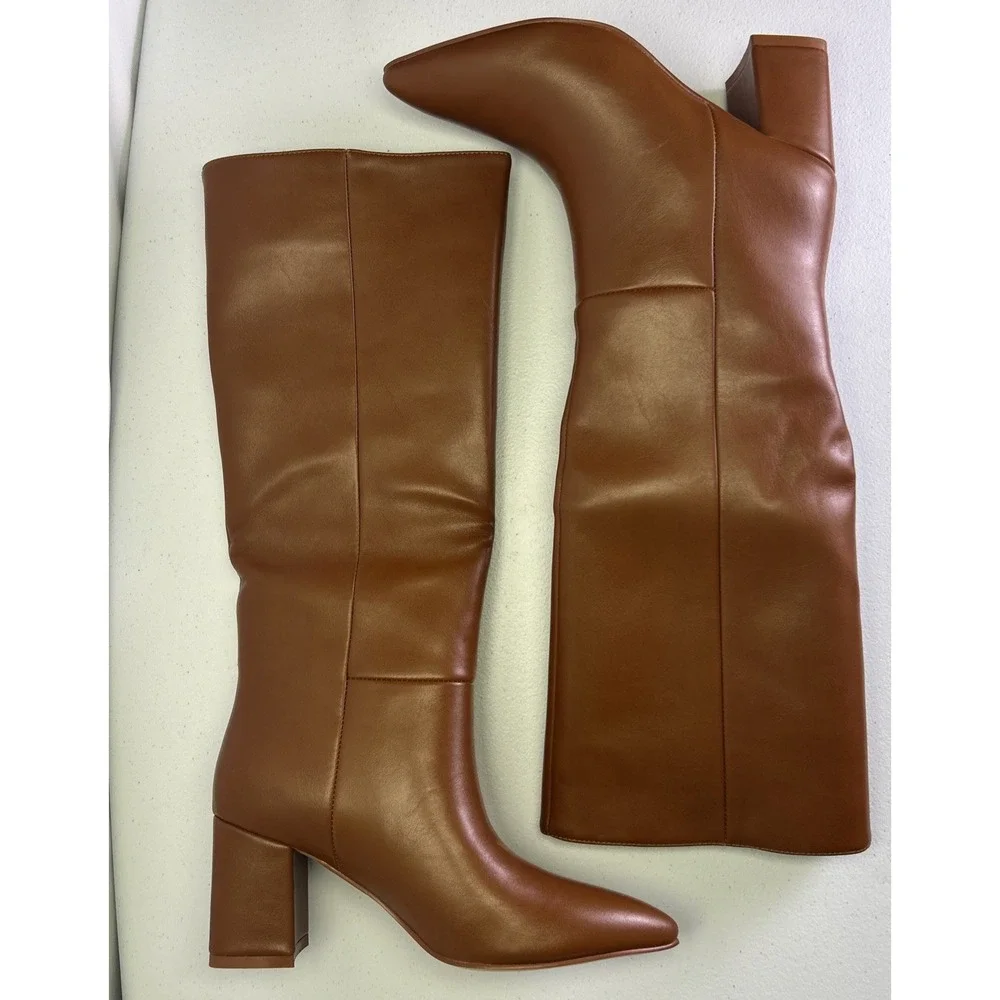 Wetkiss Womens Knee High Boots Size 6 Brown Faux Leather Pointed Toe NWB